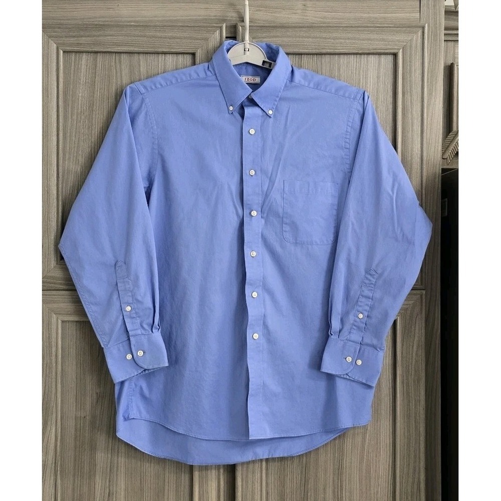 Izod Mens Button Down Dress Shirt Light/Med Blue Reg Fit 16 32/33